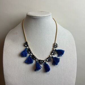 NEW J. Crew Blue Tassel Statement Gold Necklace